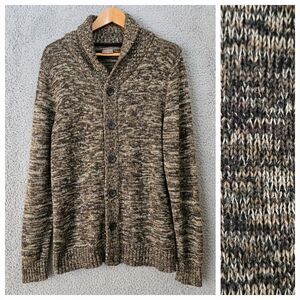 Men's Shawl Collar Cardigan Sweater M Brown Marled Knit Heritage Grandpacore